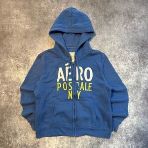 Y2K Aeropostale Women's Blue Full Zip Hoodie‎ XL AERO NY Graphic Sweatshirt